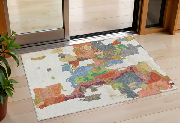 Homeroots 3' Aqua Green And Pink Abstract Washable Indoor Outdoor Area Rug - Perfect For Any Space! 3' X 5' Polyester 599580