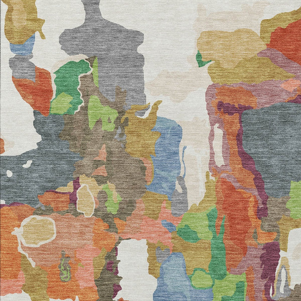 Homeroots 3' Aqua Green And Pink Abstract Washable Indoor Outdoor Area Rug - Perfect For Any Space! 5' X 8' Polyester 599581