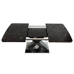 English Elm Modern Rectangle Dining Table - Stretchable Black Marble Top With X-Shape Mdf Legs & Metal Base W757P242762