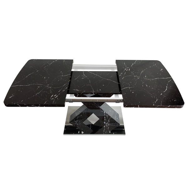 English Elm Modern Rectangle Dining Table - Stretchable Black Marble Top With X-Shape Mdf Legs & Metal Base W757P242762