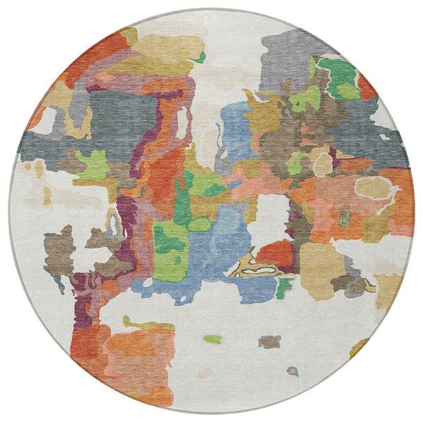 Homeroots 3' Aqua Green And Pink Abstract Washable Indoor Outdoor Area Rug - Perfect For Any Space! 8' Round Polyester 599582