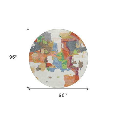 Homeroots 3' Aqua Green And Pink Abstract Washable Indoor Outdoor Area Rug - Perfect For Any Space! 8' Round Polyester 599582