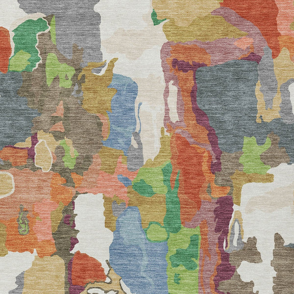 Homeroots 3' Aqua Green And Pink Abstract Washable Indoor Outdoor Area Rug - Perfect For Any Space! 8' X 10' Polyester 599583