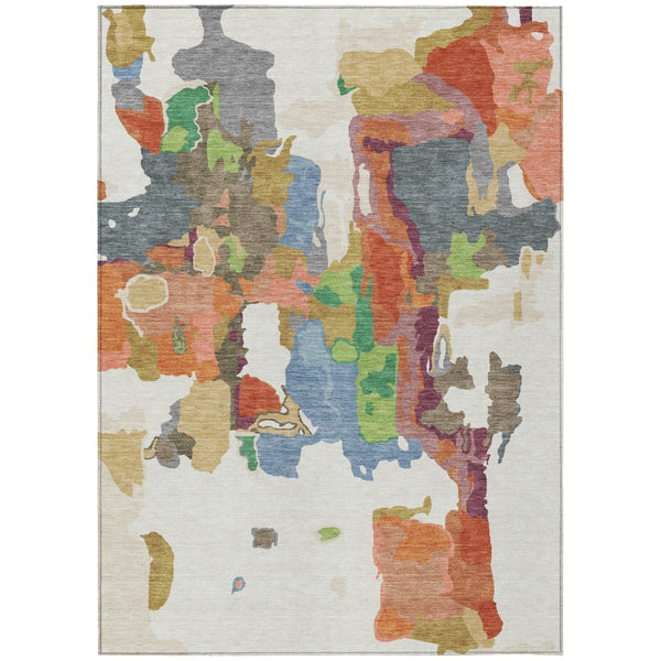 HomeRoots 9' X 12' Washable Ivory Pink Green Abstract Area Rug – Durable, Stylish for Indoor & Outdoor Use! 599584