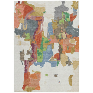 Homeroots 3' Aqua Green And Pink Abstract Washable Indoor Outdoor Area Rug - Perfect For Any Space! 9' X 12' Polyester 599584