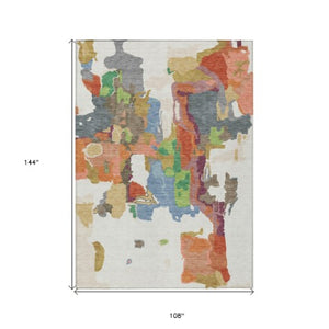 Homeroots 3' Aqua Green And Pink Abstract Washable Indoor Outdoor Area Rug - Perfect For Any Space! 9' X 12' Polyester 599584