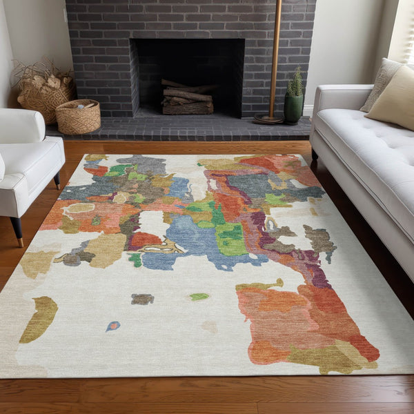 Homeroots 3' Aqua Green And Pink Abstract Washable Indoor Outdoor Area Rug - Perfect For Any Space! 9' X 12' Polyester 599584