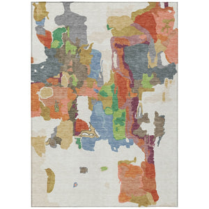 HomeRoots 5' Modern Abstract Ivory Pink Green Area Rug - Durable, Washable for Indoor and Outdoor Spaces 10' X 14' 599585