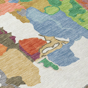 Homeroots 3' Aqua Green And Pink Abstract Washable Indoor Outdoor Area Rug - Perfect For Any Space! 10' X 14' Polyester 599585