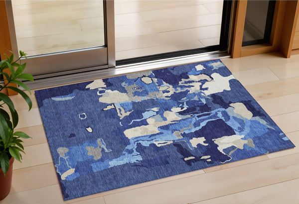 Homeroots 3' Aqua Green And Pink Abstract Washable Indoor Outdoor Area Rug - Perfect For Any Space! 3' X 5' Polyester 599586