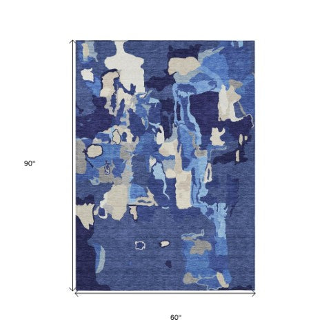 Homeroots 3' Aqua Green And Pink Abstract Washable Indoor Outdoor Area Rug - Perfect For Any Space! 5' X 8' Polyester 599587