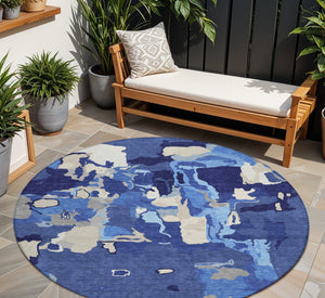 Homeroots 3' Aqua Green And Pink Abstract Washable Indoor Outdoor Area Rug - Perfect For Any Space! 8' Round Polyester 599588