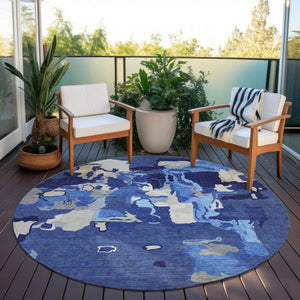 Homeroots 3' Aqua Green And Pink Abstract Washable Indoor Outdoor Area Rug - Perfect For Any Space! 8' Round Polyester 599588