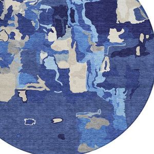 Homeroots 3' Aqua Green And Pink Abstract Washable Indoor Outdoor Area Rug - Perfect For Any Space! 8' Round Polyester 599588