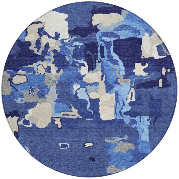 Homeroots 3' Aqua Green And Pink Abstract Washable Indoor Outdoor Area Rug - Perfect For Any Space! 8' Round Polyester 599588