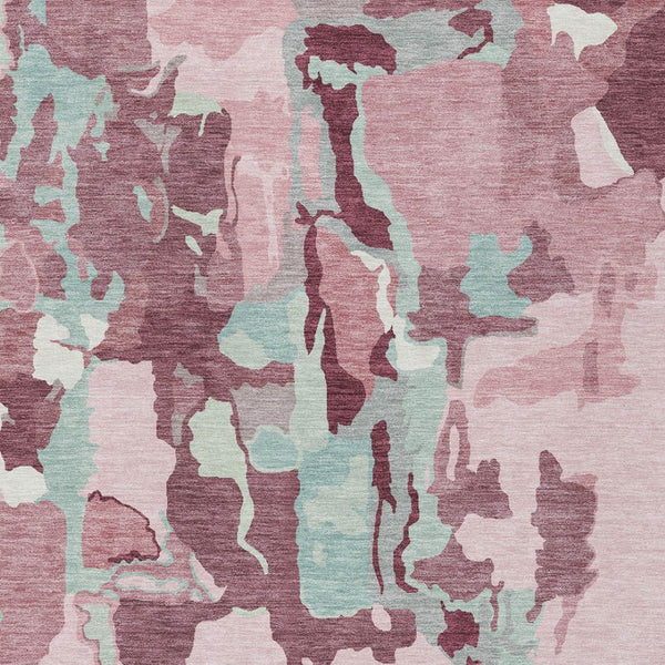 Homeroots 3' Aqua Green And Pink Abstract Washable Indoor Outdoor Area Rug - Perfect For Any Space! 3' X 5' Polyester 599592