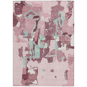 Homeroots 3' Aqua Green And Pink Abstract Washable Indoor Outdoor Area Rug - Perfect For Any Space! 5' X 8' Polyester 599593