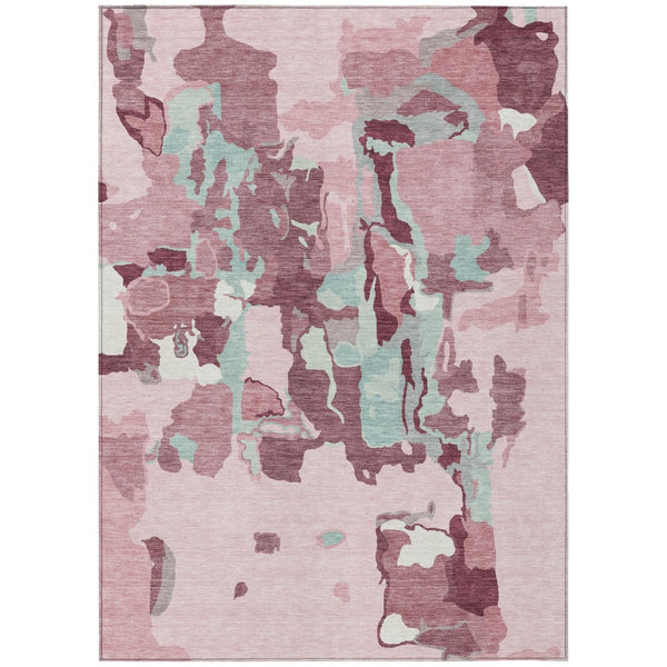 HomeRoots 5' Pink and Gray Abstract Washable Area Rug - Perfect for Indoor or Outdoor Spaces, Easy Care! 5' X 8' 599593