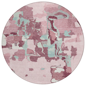HomeRoots 5' Pink and Gray Abstract Washable Area Rug - Perfect for Indoor or Outdoor Spaces, Easy Care! 8' Round 599594