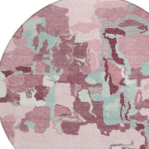 Homeroots 3' Aqua Green And Pink Abstract Washable Indoor Outdoor Area Rug - Perfect For Any Space! 8' Round Polyester 599594