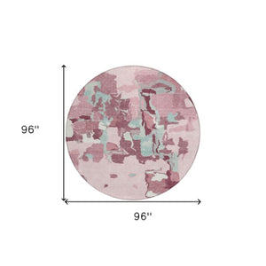 Homeroots 3' Aqua Green And Pink Abstract Washable Indoor Outdoor Area Rug - Perfect For Any Space! 8' Round Polyester 599594