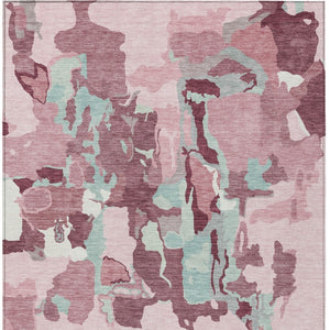 Homeroots 3' Aqua Green And Pink Abstract Washable Indoor Outdoor Area Rug - Perfect For Any Space! 8' X 10' Polyester 599595