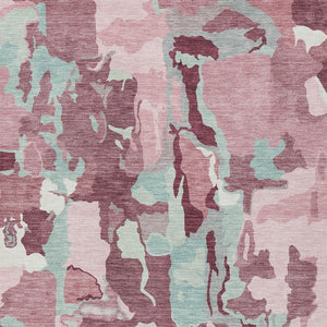 Homeroots 3' Aqua Green And Pink Abstract Washable Indoor Outdoor Area Rug - Perfect For Any Space! 8' X 10' Polyester 599595