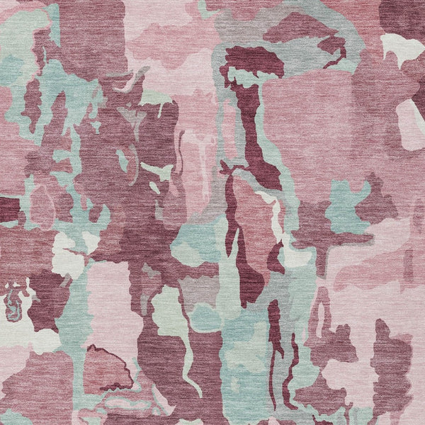 Homeroots 3' Aqua Green And Pink Abstract Washable Indoor Outdoor Area Rug - Perfect For Any Space! 8' X 10' Polyester 599595
