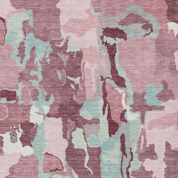 Homeroots 3' Aqua Green And Pink Abstract Washable Indoor Outdoor Area Rug - Perfect For Any Space! 9' X 12' Polyester 599596