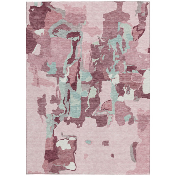 Homeroots 3' Aqua Green And Pink Abstract Washable Indoor Outdoor Area Rug - Perfect For Any Space! 10' X 14' Polyester 599597