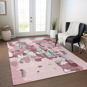 Homeroots 3' Aqua Green And Pink Abstract Washable Indoor Outdoor Area Rug - Perfect For Any Space! 10' X 14' Polyester 599597