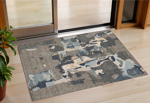 Homeroots 3' Aqua Green And Pink Abstract Washable Indoor Outdoor Area Rug - Perfect For Any Space! 3' X 5' Polyester 599598