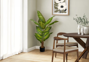 English Elm Artificial 47" Tall Evergreen Tree in Black Pot with Real-Touch Variegated Leaves, No Maintenance Decor Green 51 L x 8 W x 8 H B2710P220034