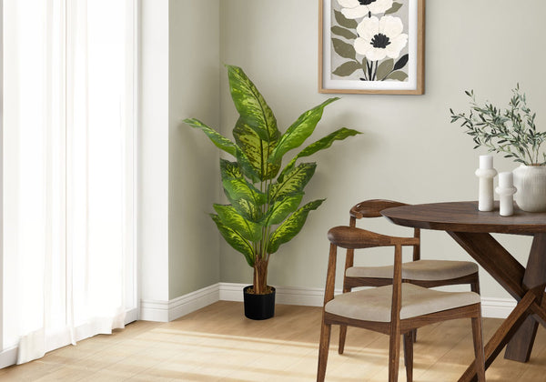 English Elm Artificial 47" Tall Evergreen Tree in Black Pot with Real-Touch Variegated Leaves, No Maintenance Decor Green 51 L x 8 W x 8 H B2710P220034