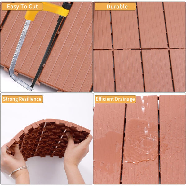 English Elm Plastic Interlocking Deck Tiles Hardwood Look Waterproof Patio Pool Outdoor 44 Sqft W2882P204558