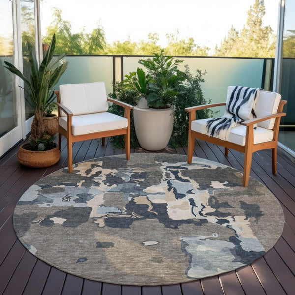Homeroots 3' Aqua Green And Pink Abstract Washable Indoor Outdoor Area Rug - Perfect For Any Space! 8' Round Polyester 599600