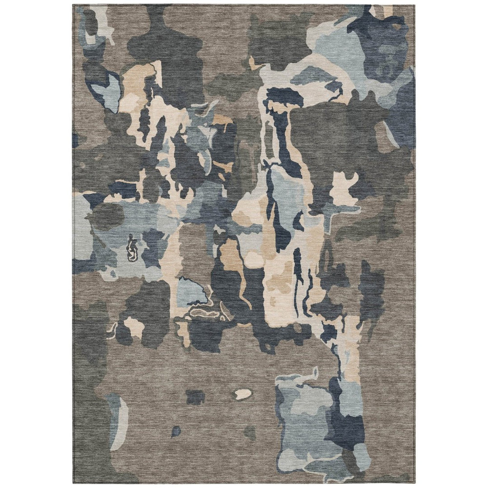 HomeRoots 9' X 12' Taupe Gray and Beige Abstract Washable Area Rug for Indoor & Outdoor High-Traffic Spaces 599602