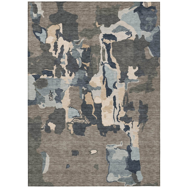 HomeRoots 9' X 12' Taupe Gray and Beige Abstract Washable Area Rug for Indoor & Outdoor High-Traffic Spaces 599602