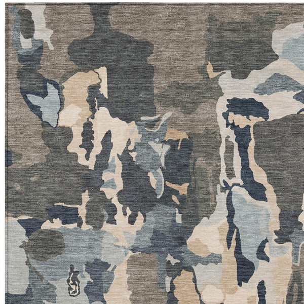 Homeroots 3' Aqua Green And Pink Abstract Washable Indoor Outdoor Area Rug - Perfect For Any Space! 9' X 12' Polyester 599602