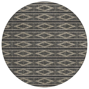 HomeRoots 5' Stylish Black and Beige Geometric Area Rug for Indoor and Outdoor Use - Durable, Washable Design 8' Round 599606