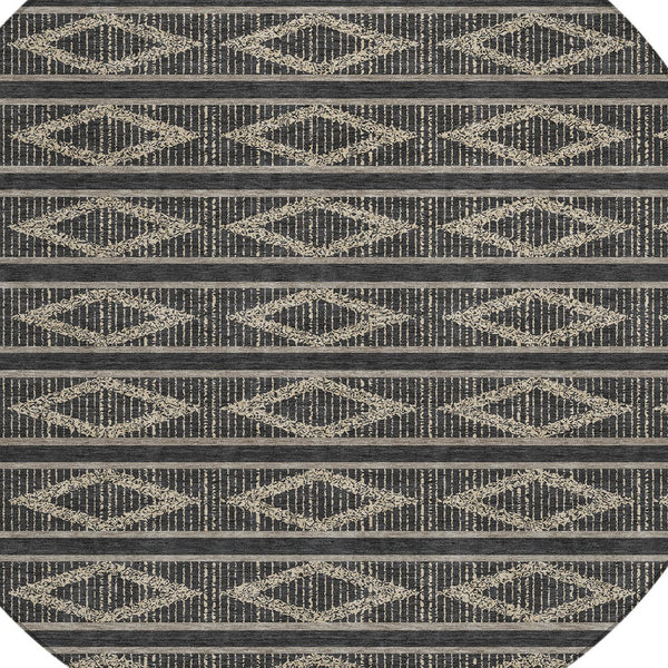 Homeroots 3' Black And Beige Geometric Indoor Outdoor Area Rug - Stylish, Durable, Washable For Any Space 8' Round Polyester 599606