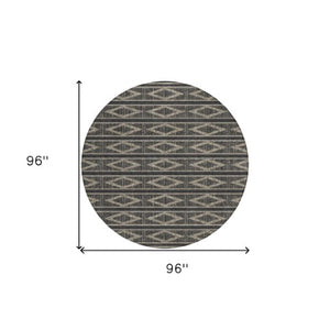 Homeroots 3' Black And Beige Geometric Indoor Outdoor Area Rug - Stylish, Durable, Washable For Any Space 8' Round Polyester 599606