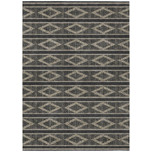 HomeRoots 5' Stylish Black and Beige Geometric Area Rug for Indoor and Outdoor Use - Durable, Washable Design 8' X 10' 599607