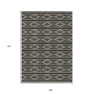 Homeroots 3' Black And Beige Geometric Indoor Outdoor Area Rug - Stylish, Durable, Washable For Any Space 9' X 12' Polyester 599608