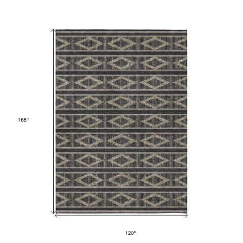 Homeroots 3' Black And Beige Geometric Indoor Outdoor Area Rug - Stylish, Durable, Washable For Any Space 10' X 14' Polyester 599609