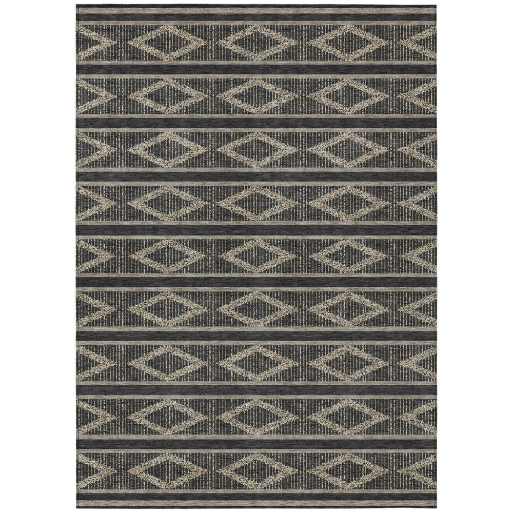 HomeRoots 5' Stylish Black and Beige Geometric Area Rug for Indoor and Outdoor Use - Durable, Washable Design 10' X 14' 599609