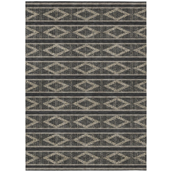 HomeRoots 5' Stylish Black and Beige Geometric Area Rug for Indoor and Outdoor Use - Durable, Washable Design 10' X 14' 599609