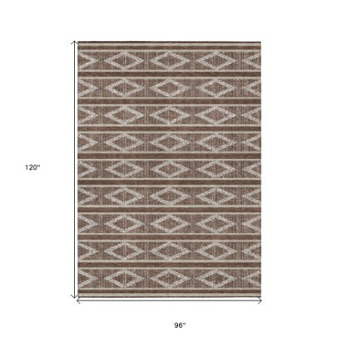 Homeroots 3' Black And Beige Geometric Indoor Outdoor Area Rug - Stylish, Durable, Washable For Any Space 8' X 10' Polyester 599613