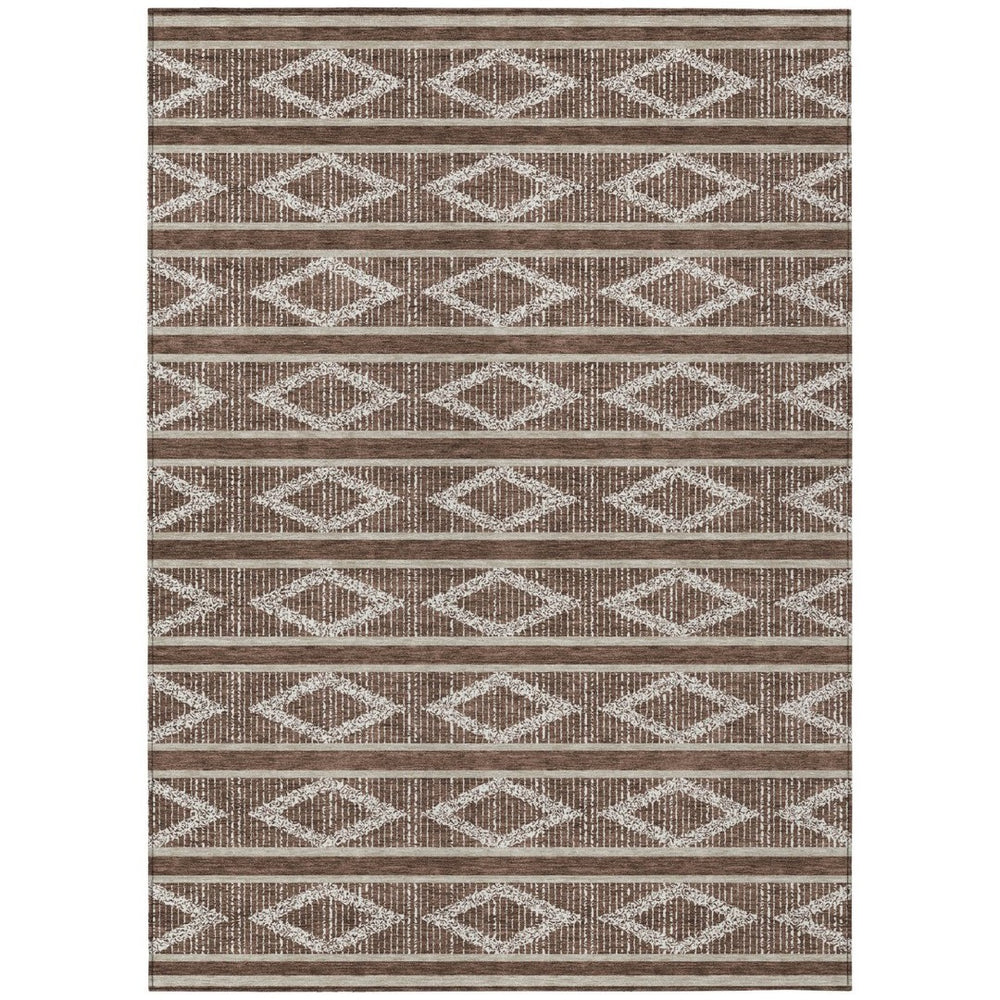 HomeRoots 9' X 12' Brown and Beige Geometric Area Rug – Washable, Durable, Stylish for Indoor & Outdoor Spaces! 599614