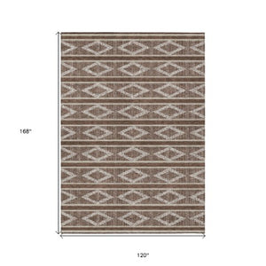 Homeroots 3' Black And Beige Geometric Indoor Outdoor Area Rug - Stylish, Durable, Washable For Any Space 10' X 14' Polyester 599615